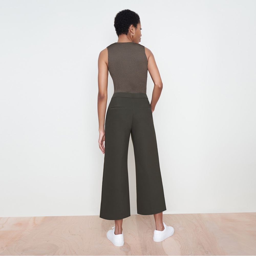MM LAFLEUR The Anderson Wide Leg Pant Olive Green Cropped Minimalist Office - Picture 3 of 15